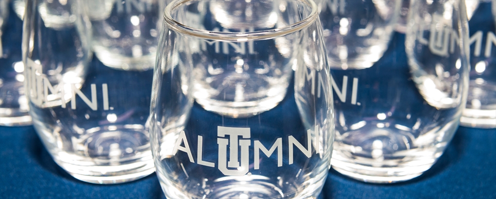 TU Alumni Wine Glasses for TU Uncorked scholarship event
